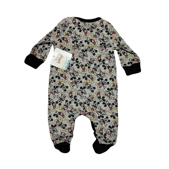 NEW Disney Baby Size 3M Mickey Mouse Snap Up Footie Pajamas Gray Black 3 Months - Picture 2 of 4